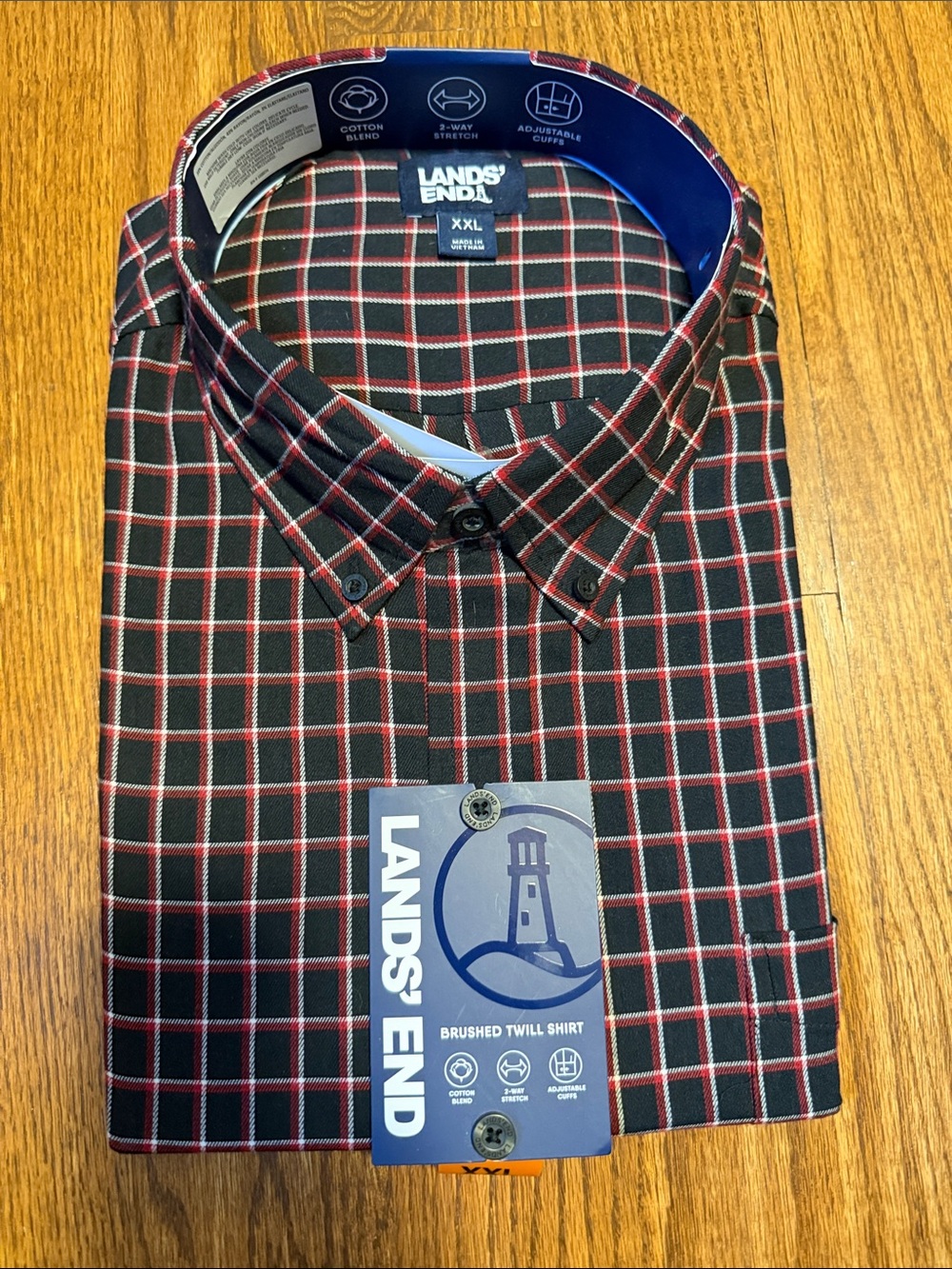 Lands End plaid checkered button down cotton blend shirt - size XXL   NWT